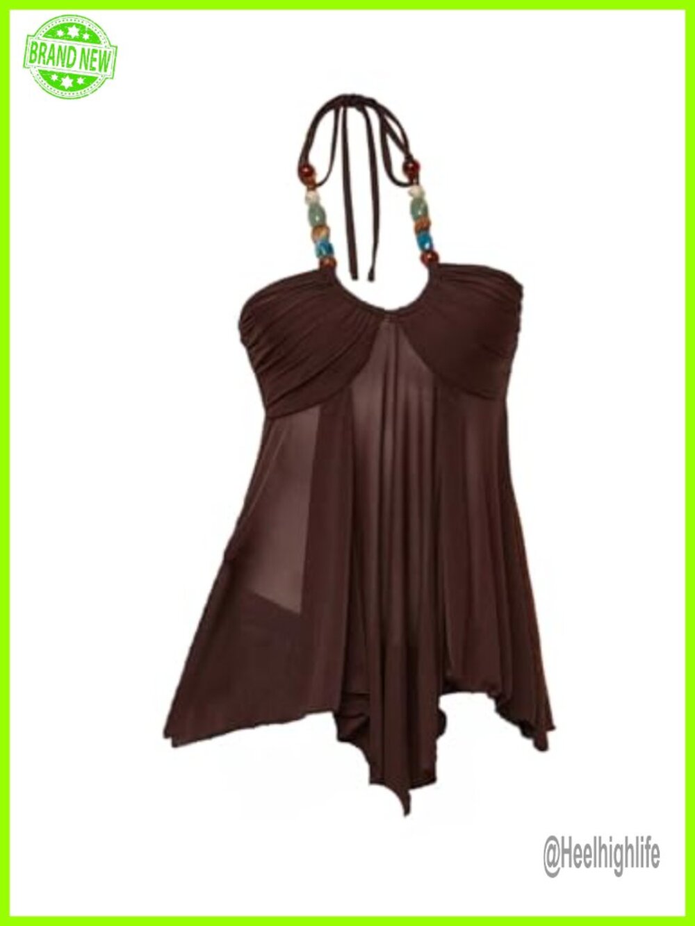 Y2K Beaded Halter Top Sheer Mesh Sleeveless Tank Concert